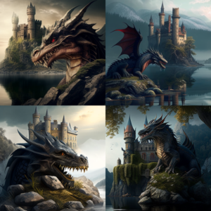 Midjourneyでお絵描き【ドラゴンとお城】